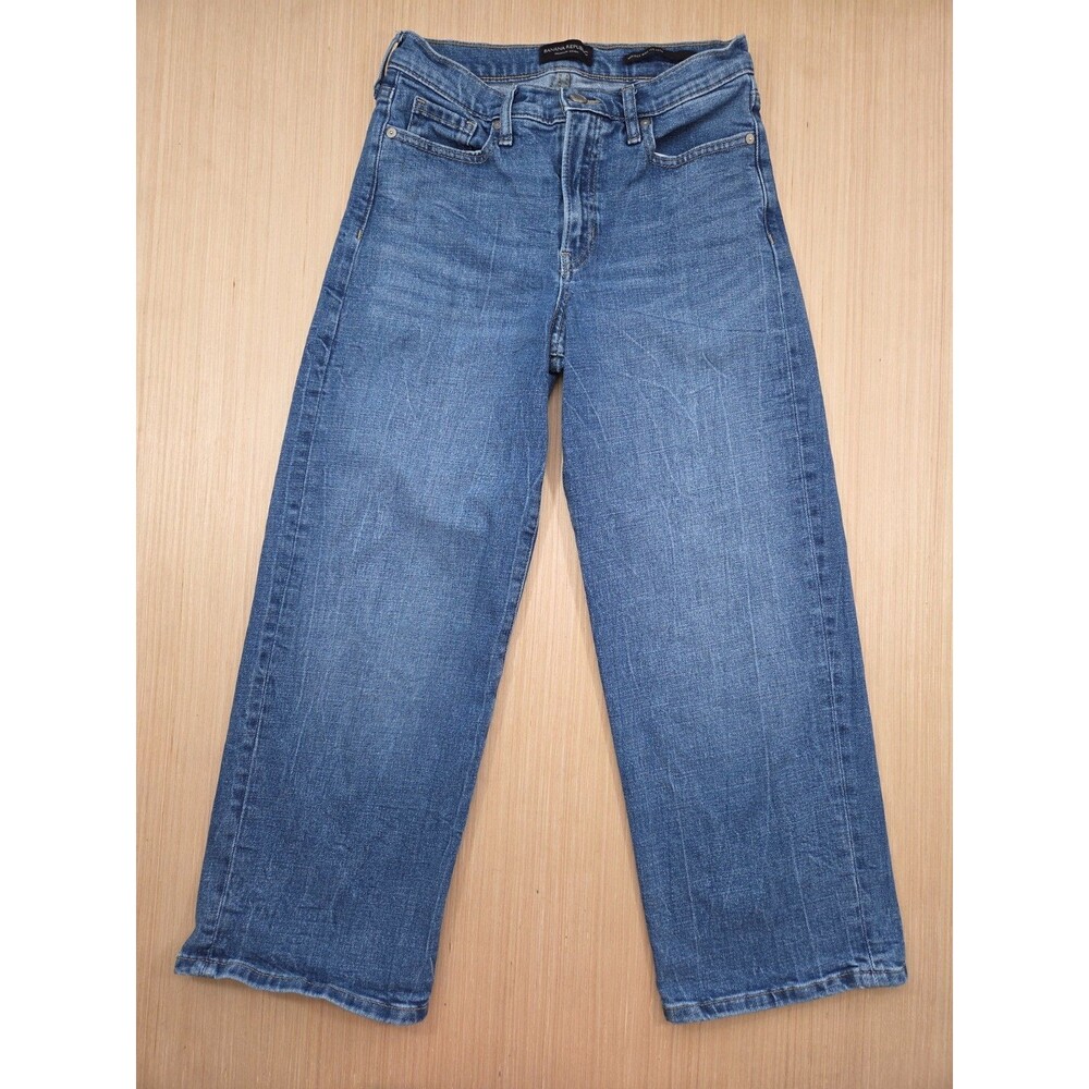 Banana Republic Women's High Rise Wide-Leg Crop Jeans Medium Wash Blue 26
